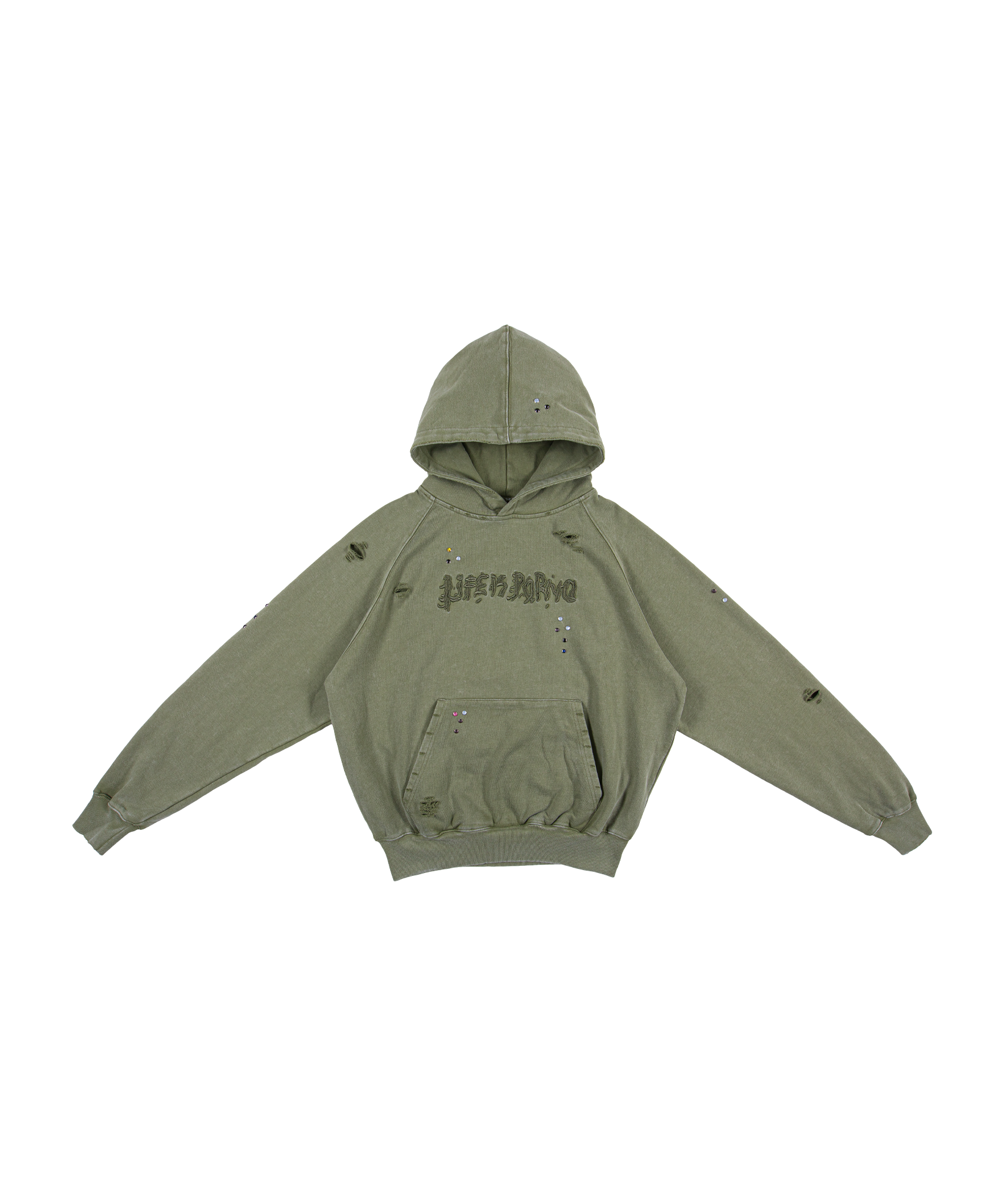 ILLEGAL STONE HOODIE: LIGHT OLIVE WASH