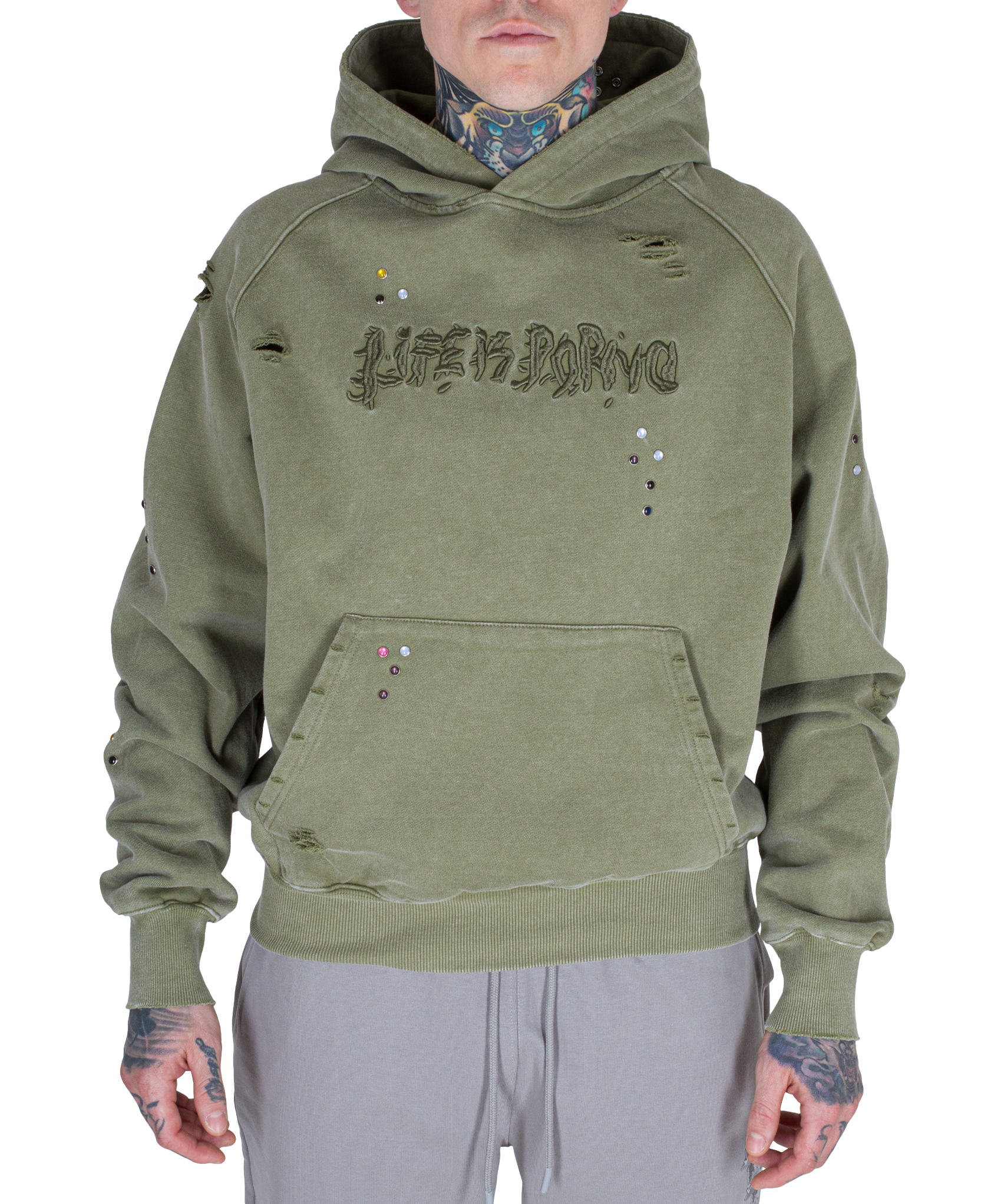 ILLEGAL STONE HOODIE: LIGHT OLIVE WASH