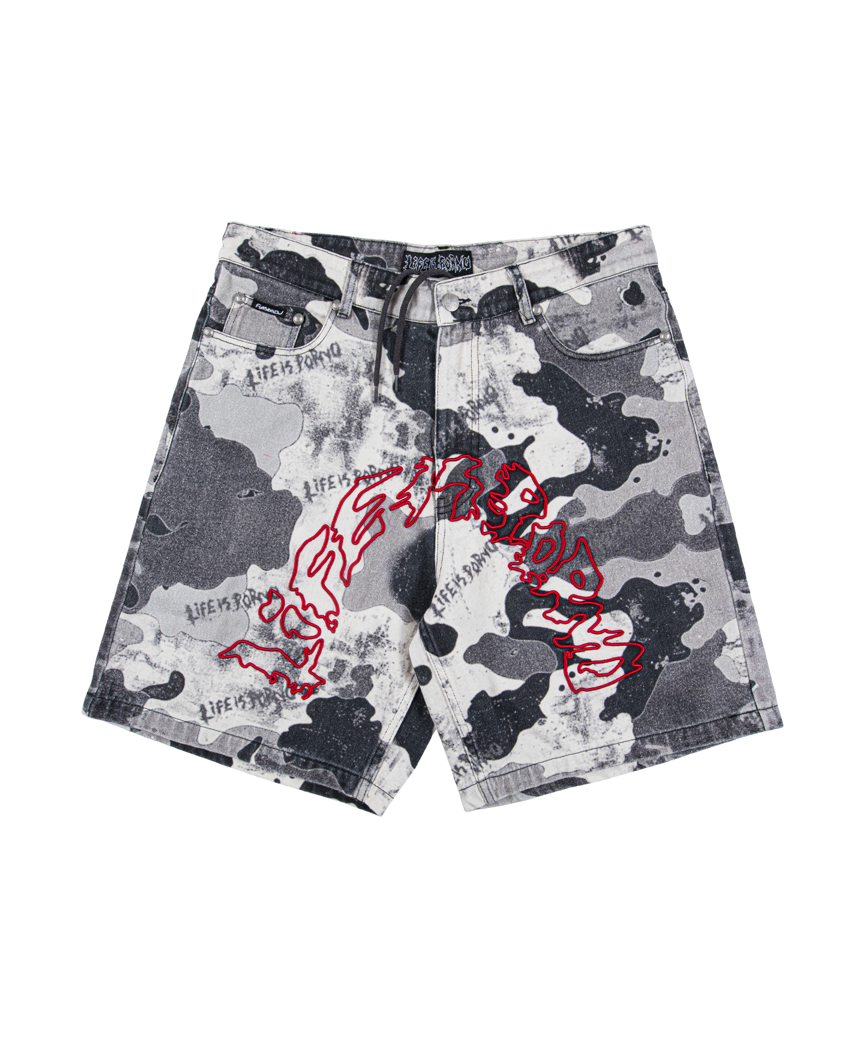 LIFE DENIM SHORTS: GREY CAMO