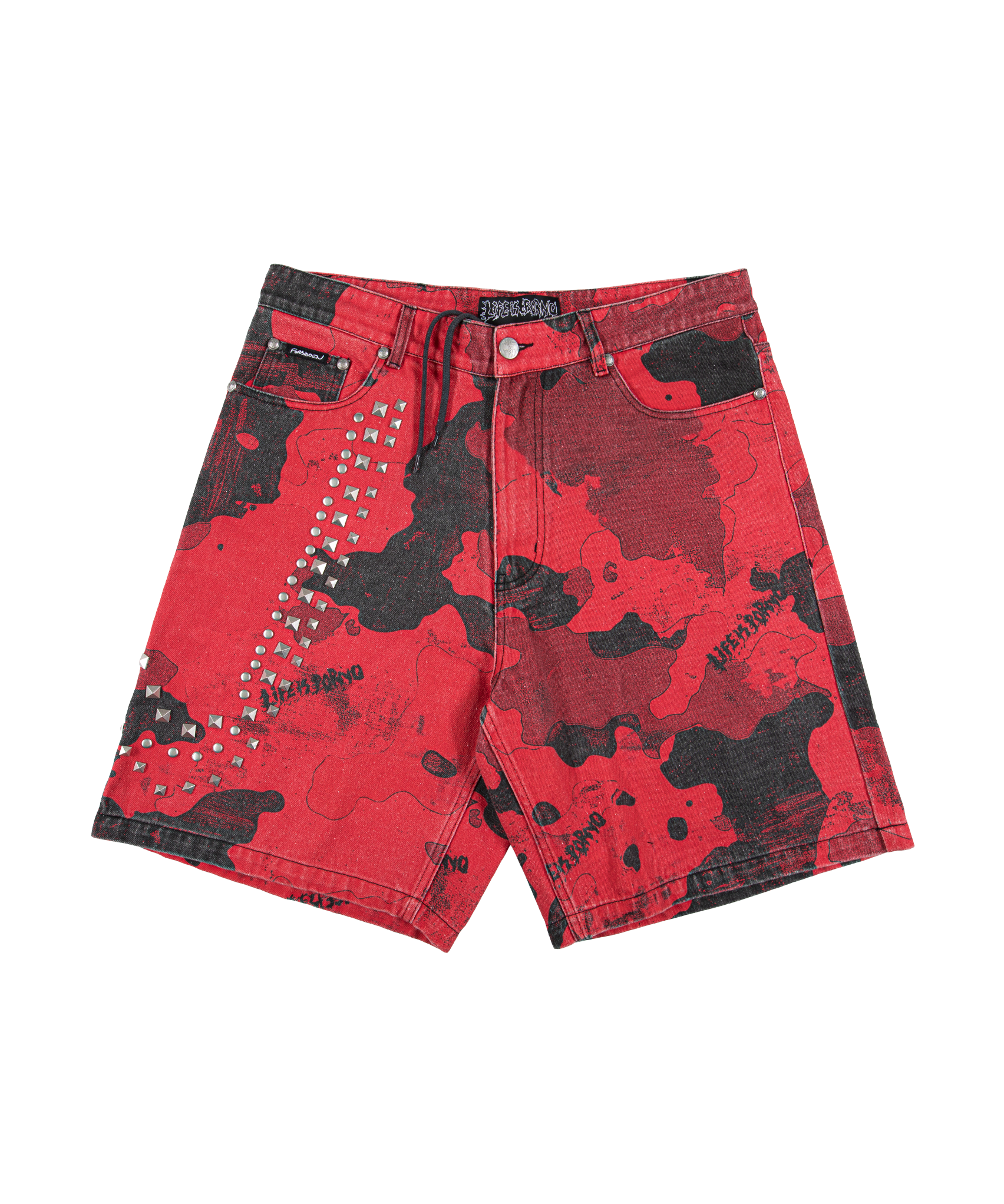 LIFE DENIM SHORTS: RED CAMO