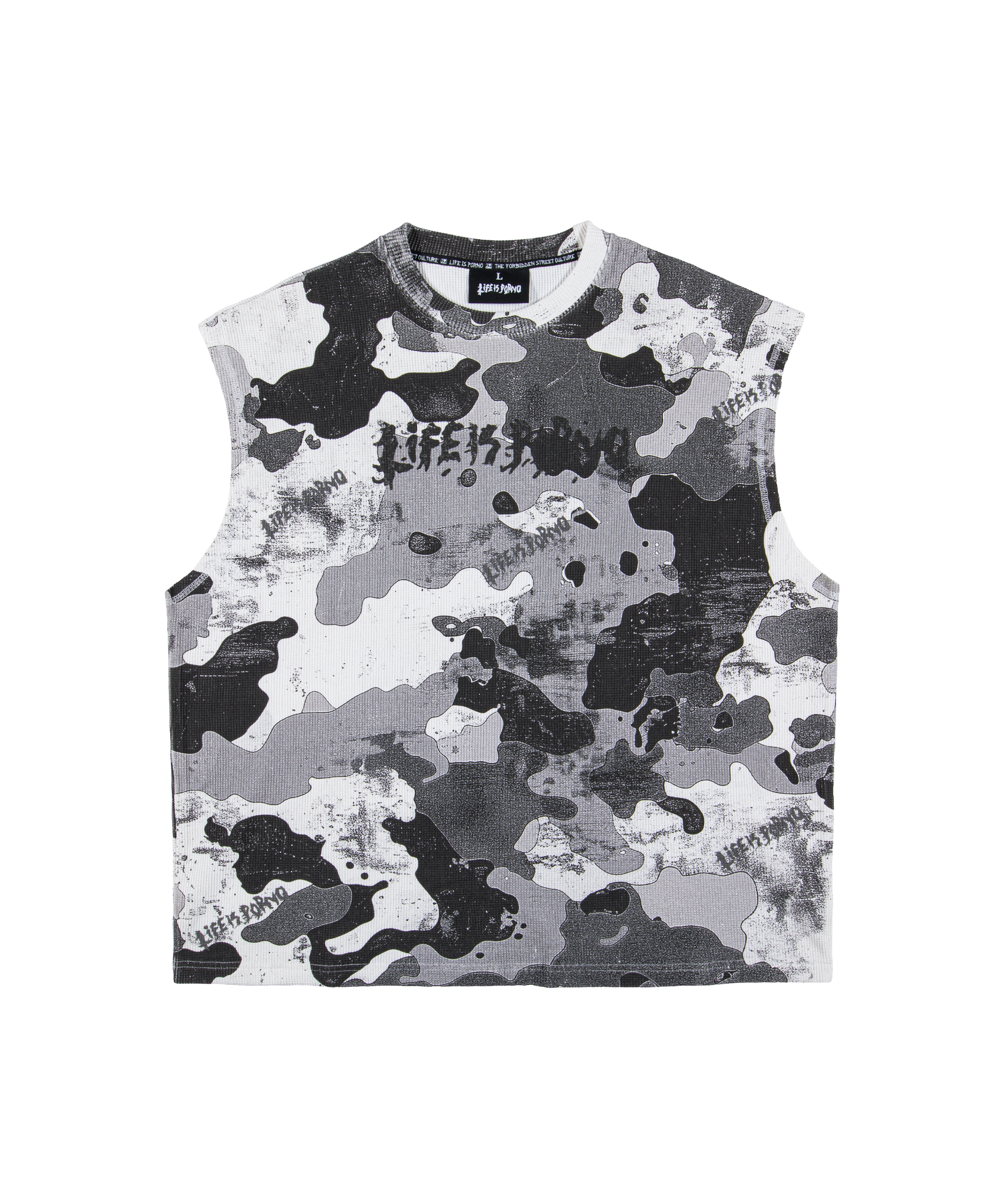 WAFFLE SLEEVELESS TOP: CAMO GREY