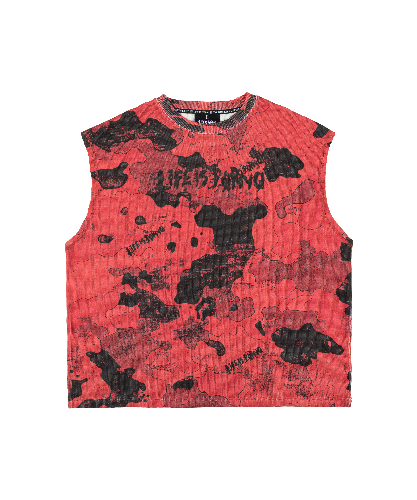WAFFLE SLEEVELESS TOP: CAMO RED