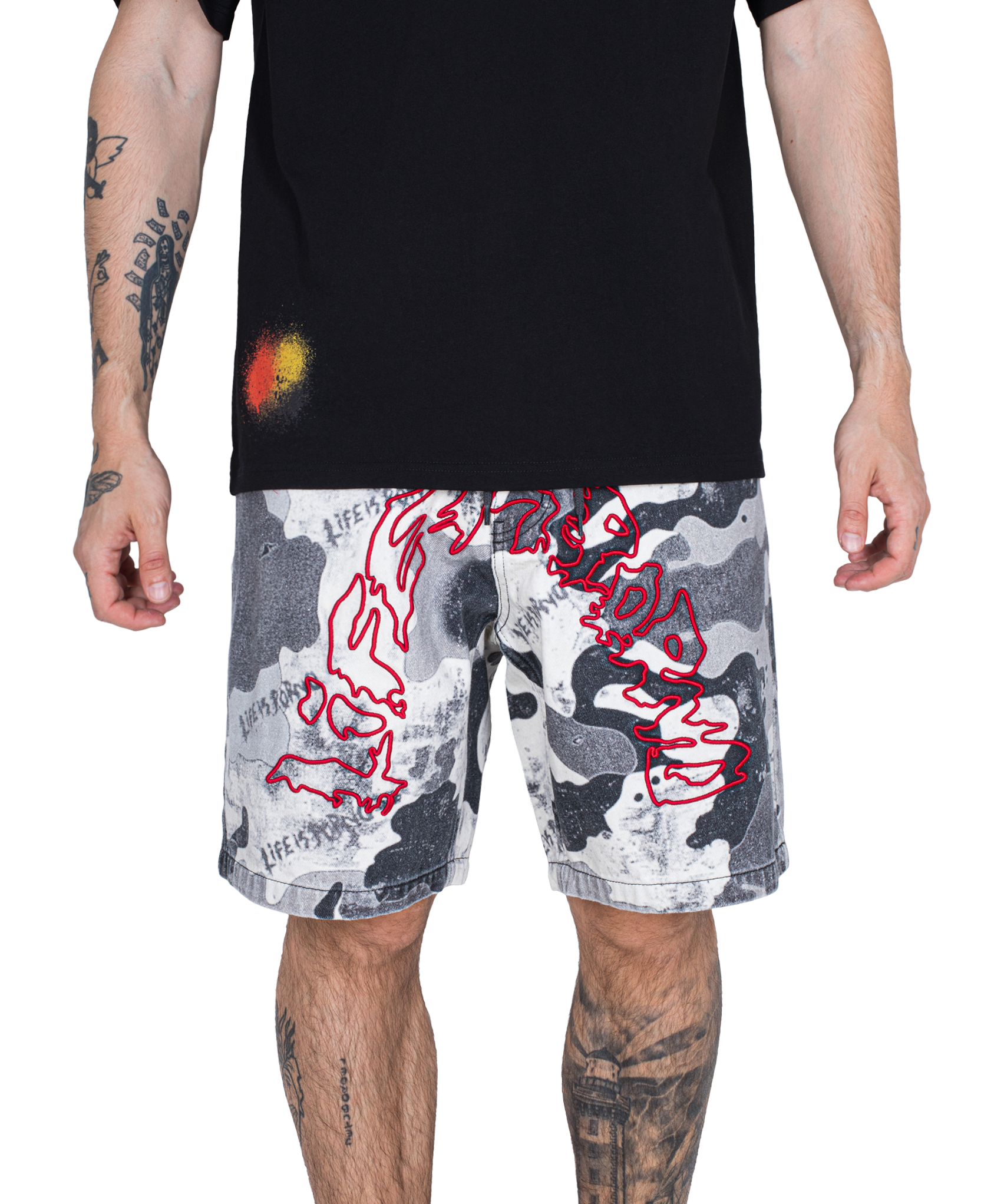 LIFE DENIM SHORTS: GREY CAMO