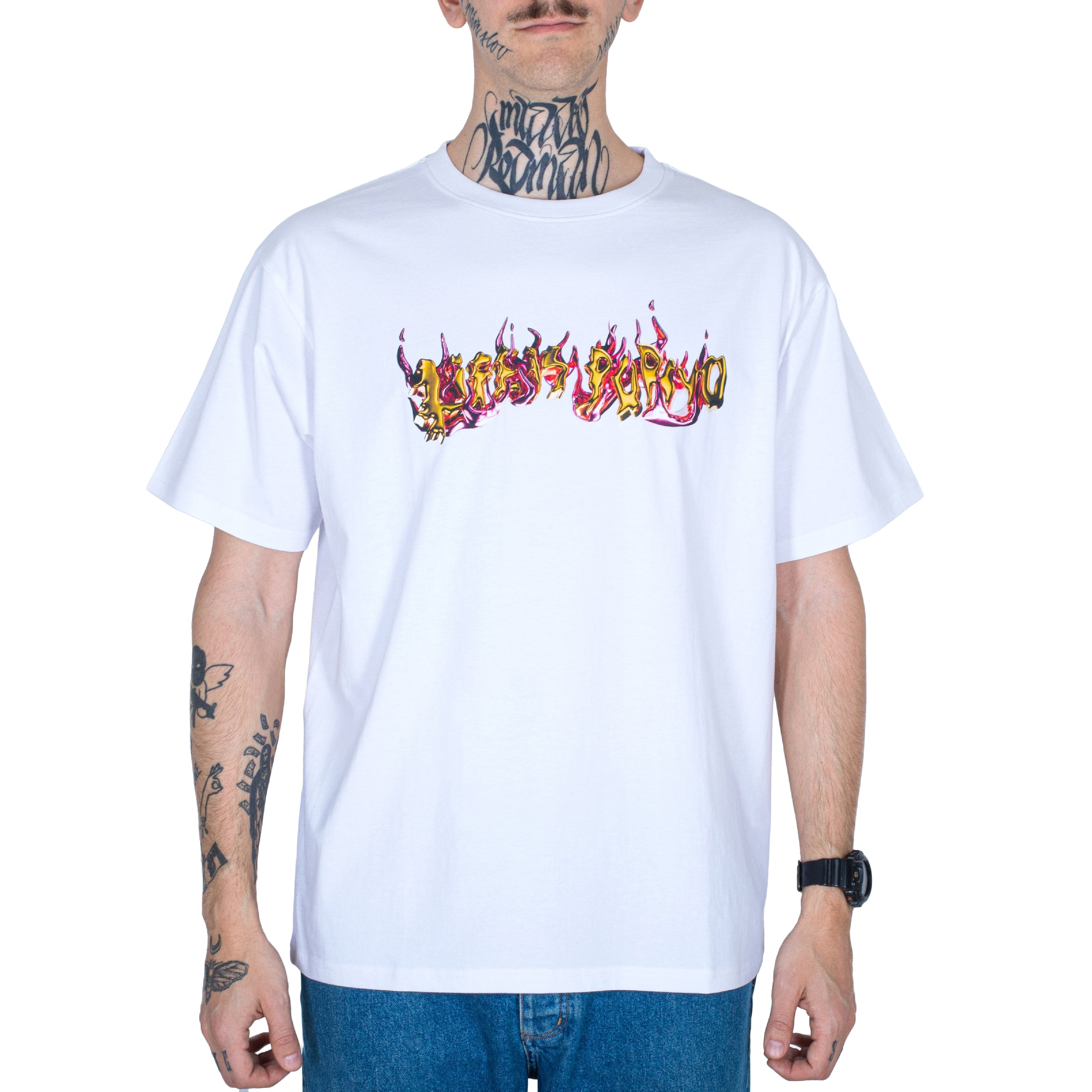 GOLD ON FIRE TEE: WHITE