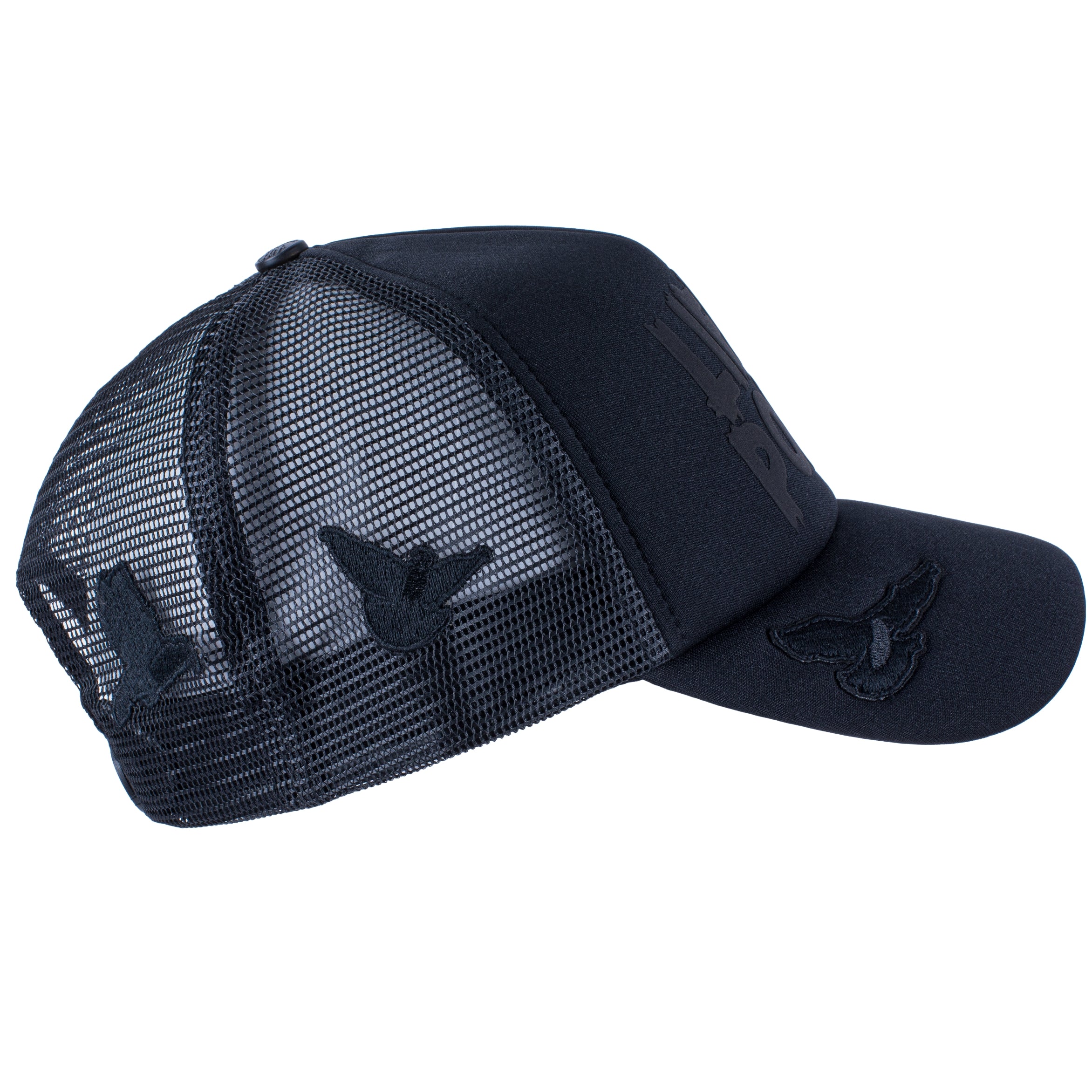 PIGEON TRUCKER BALL CAP: BLACK