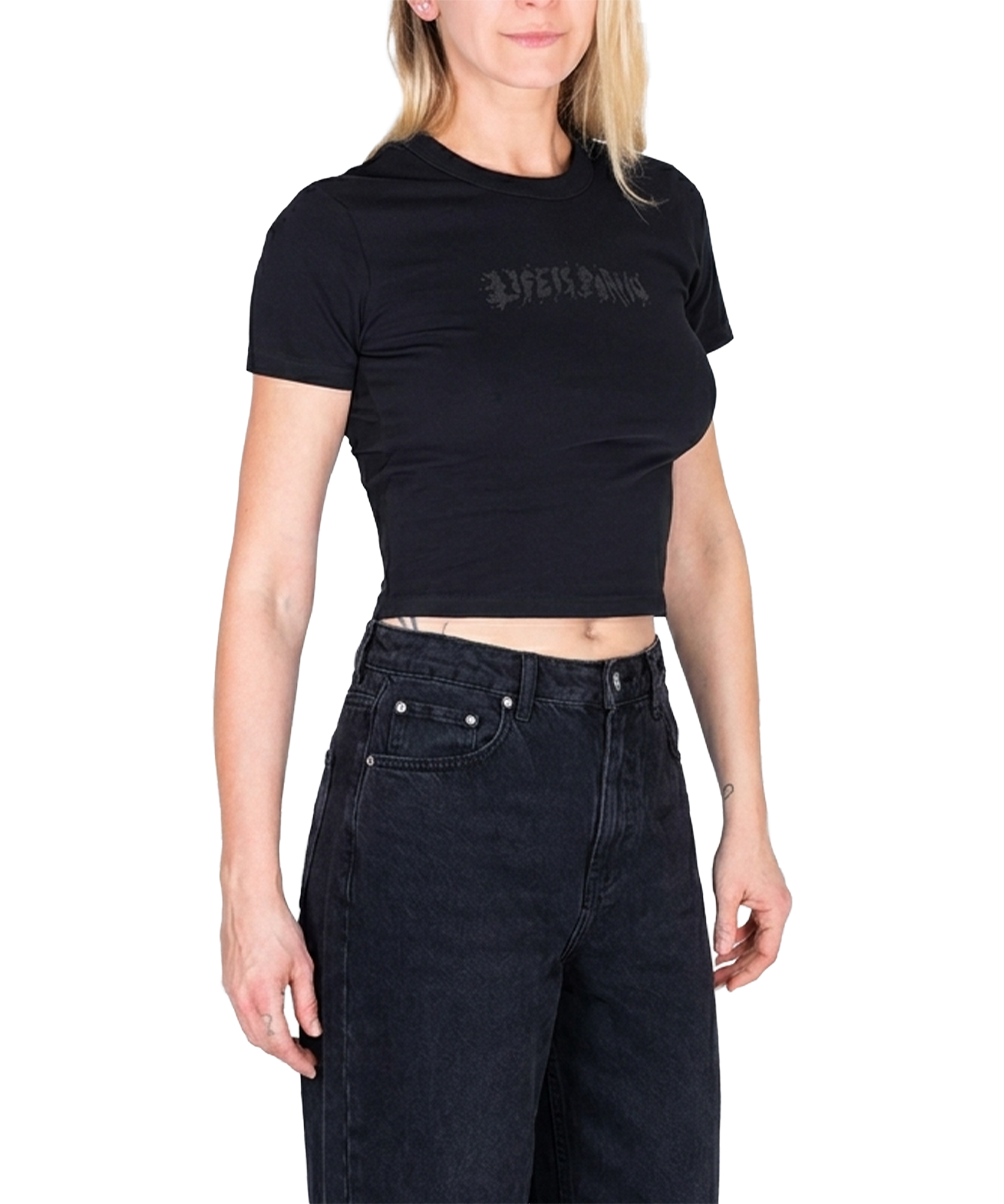 GIRLS CROP TOP FITTED TEE: BLACK
