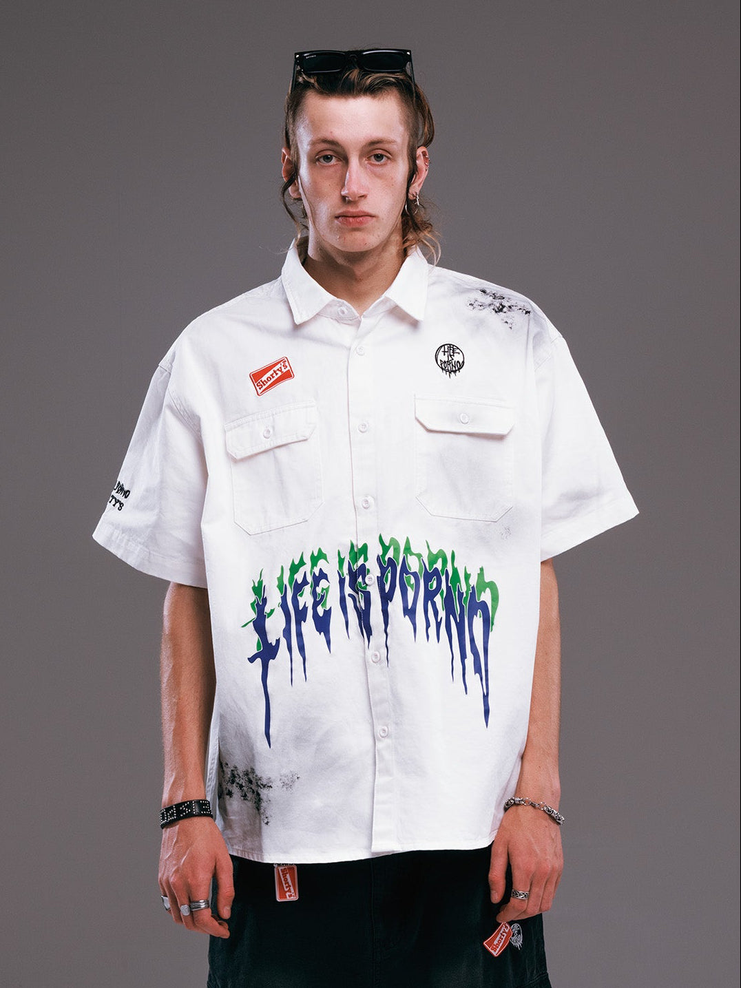 DIRTY BUTTON UP SHIRT: WHITE