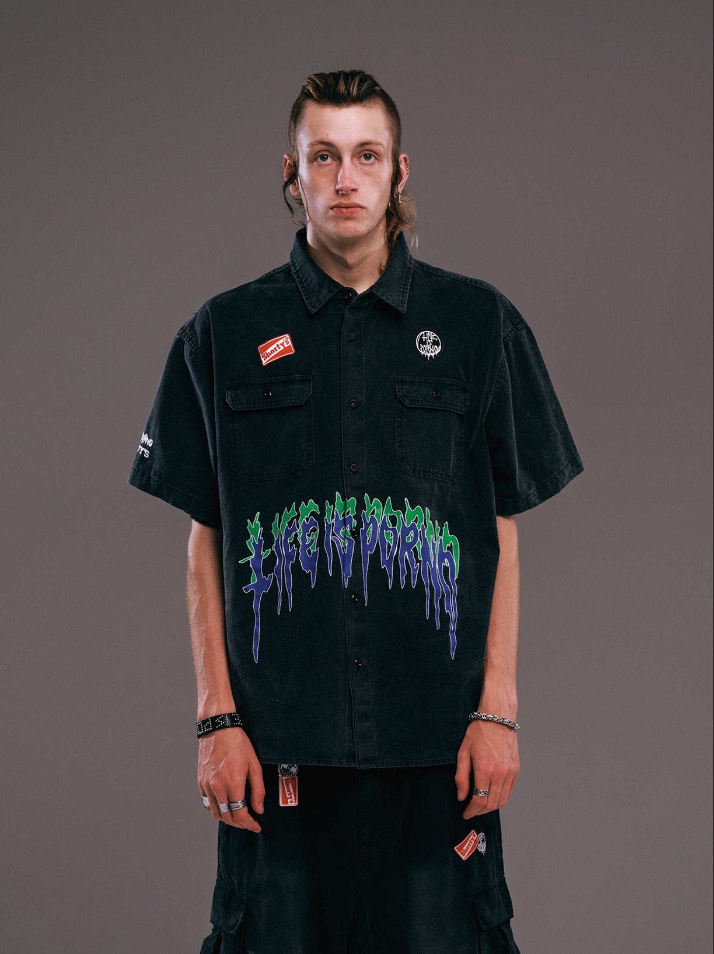 DIRTY BUTTON UP SHIRT: BLACK