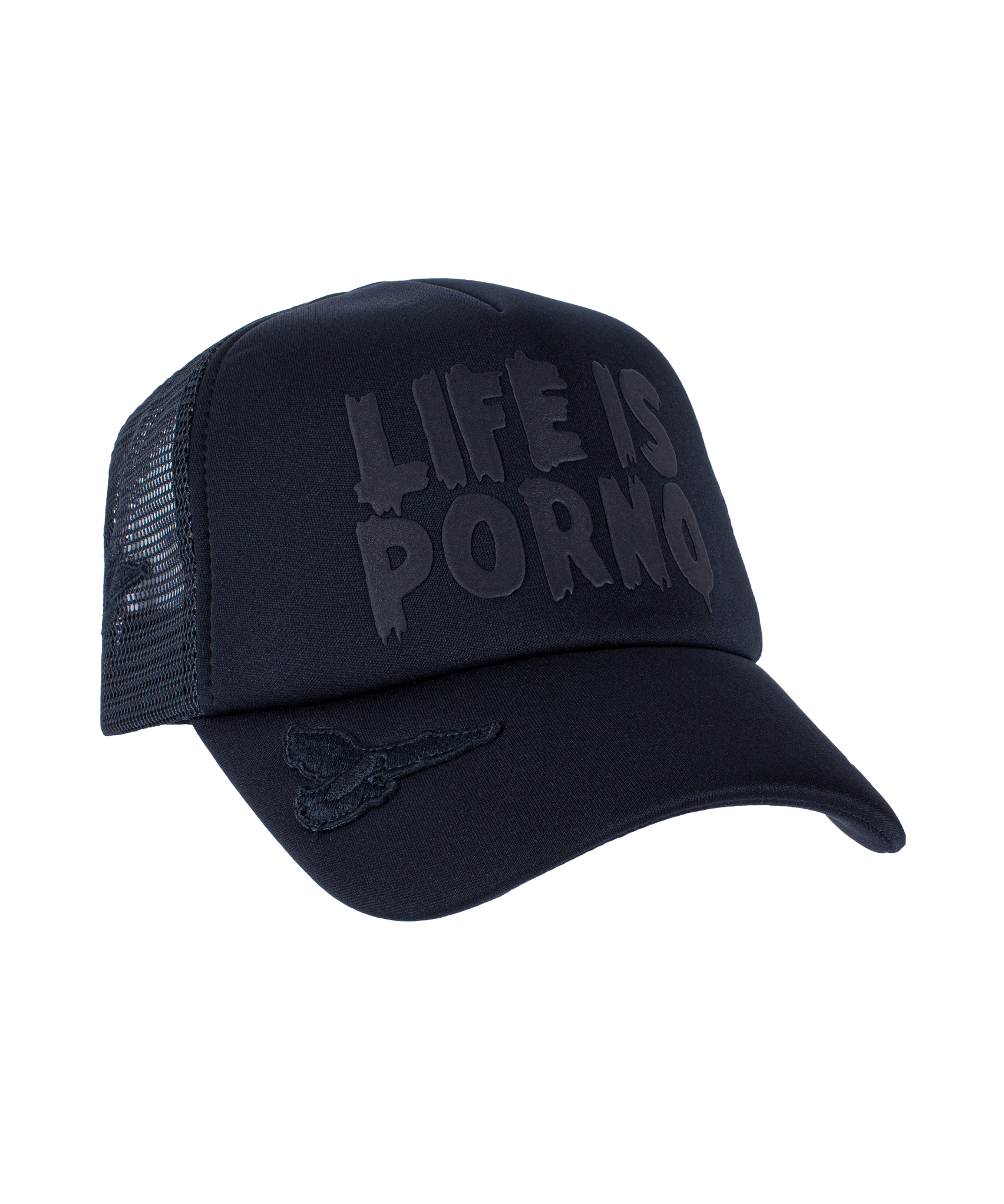 PIGEON TRUCKER BALL CAP: BLACK